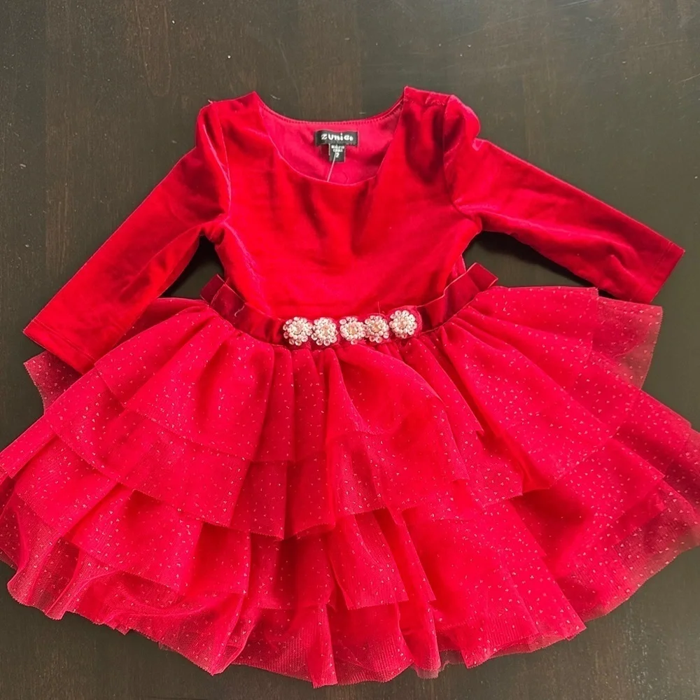 Zunie Red Velvet Sparkle Holiday Dress